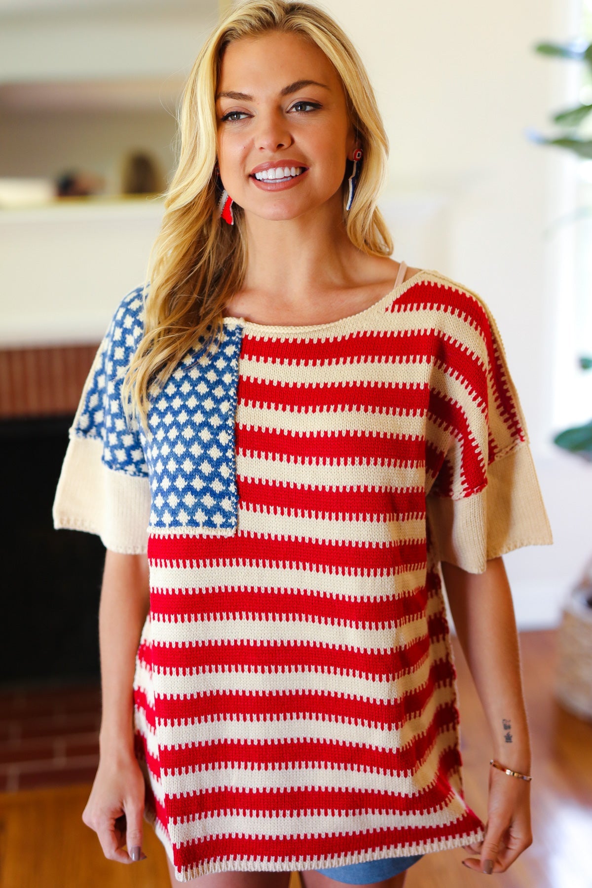 American Flag Jacquard Knit Sweater Top